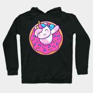 Cute Unicorn Dabbing With Doughnut Cartoon Hoodie